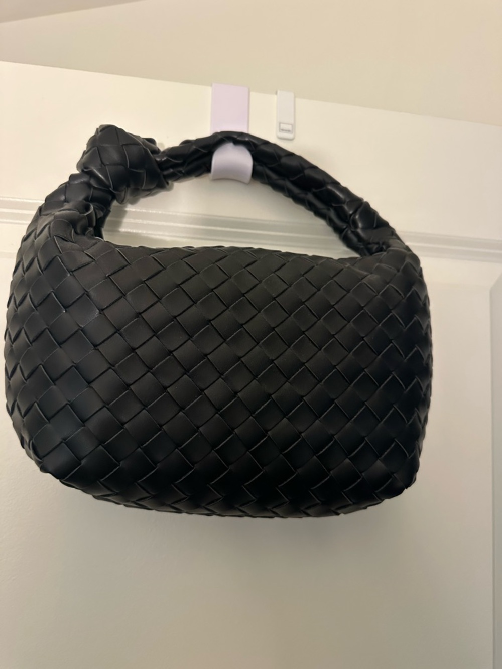 Woven Black Leather Hand Bag
